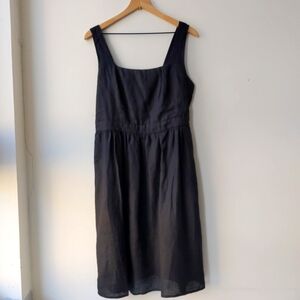 Grae Cove 100% Linen Square Neck Midi Dress Black Women's Large